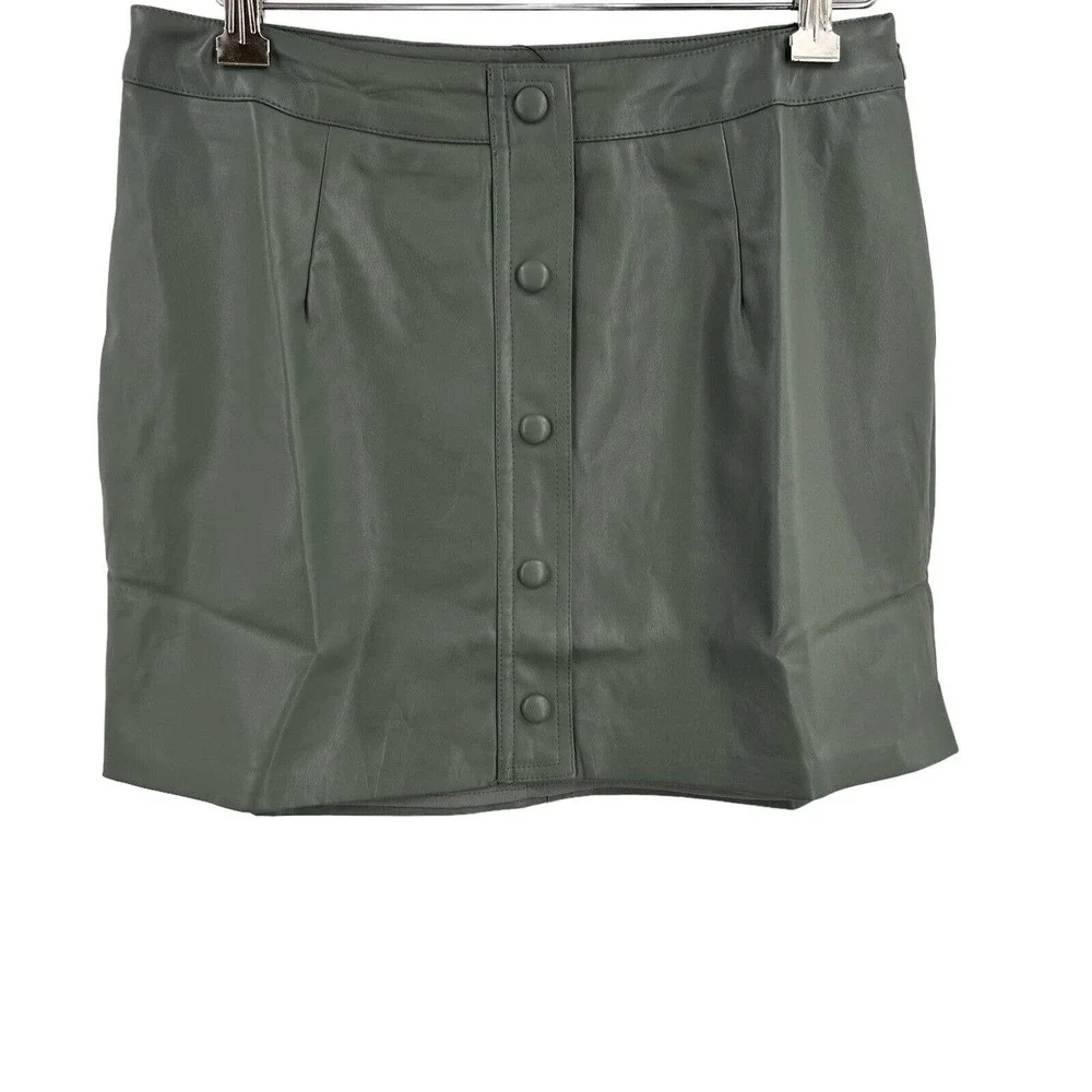 Lulus Most Fab Vegan Leather Button-Front Mini Skirt‎ Olive Green Small New